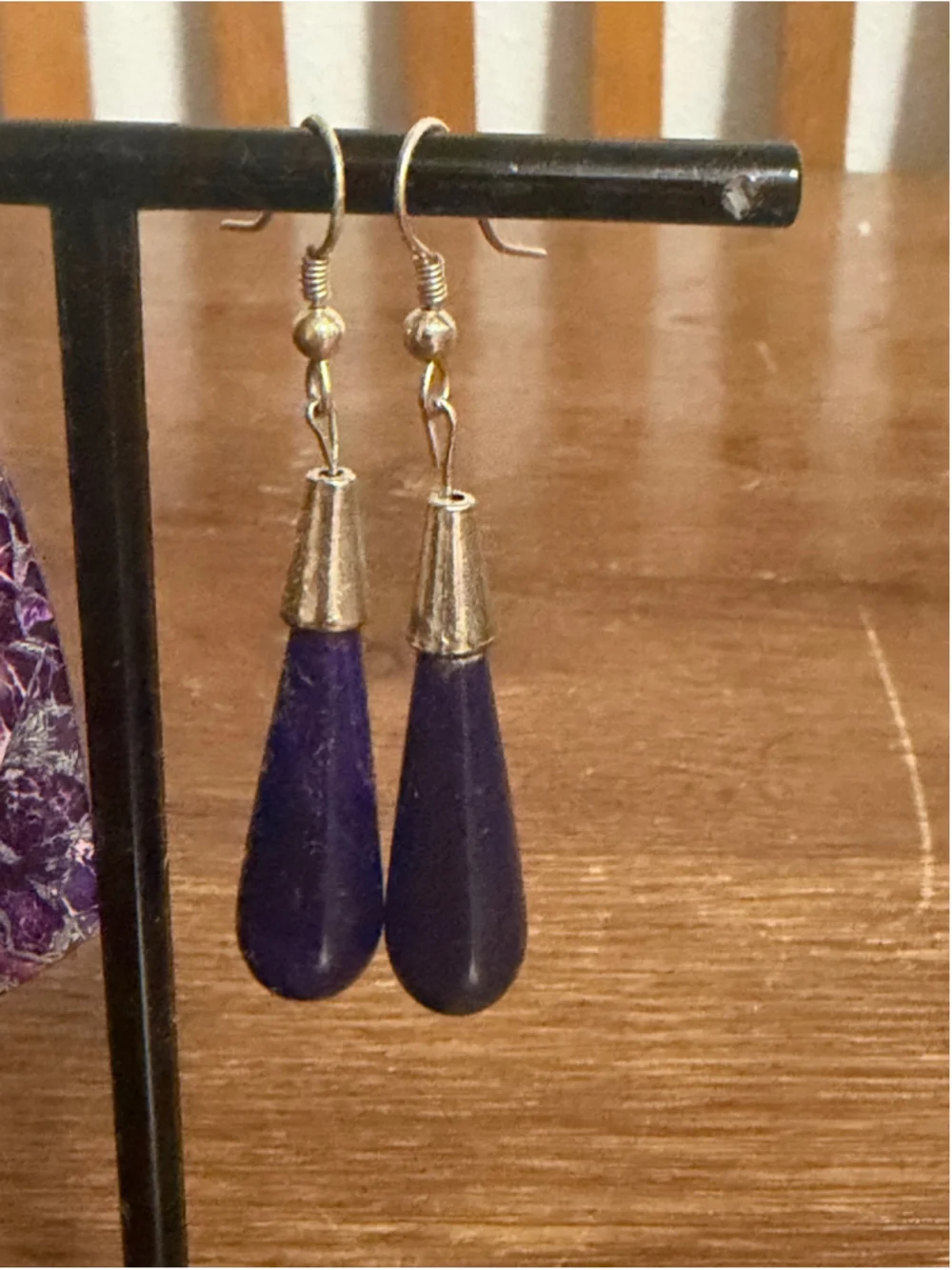 Purple Stone Dangle Earrings Lot 2 Pairs Long Drop Boho Statement Jewelry